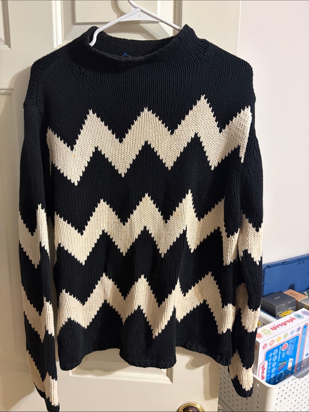 Talbots Black & Cream Zigzag Crewneck Sweater